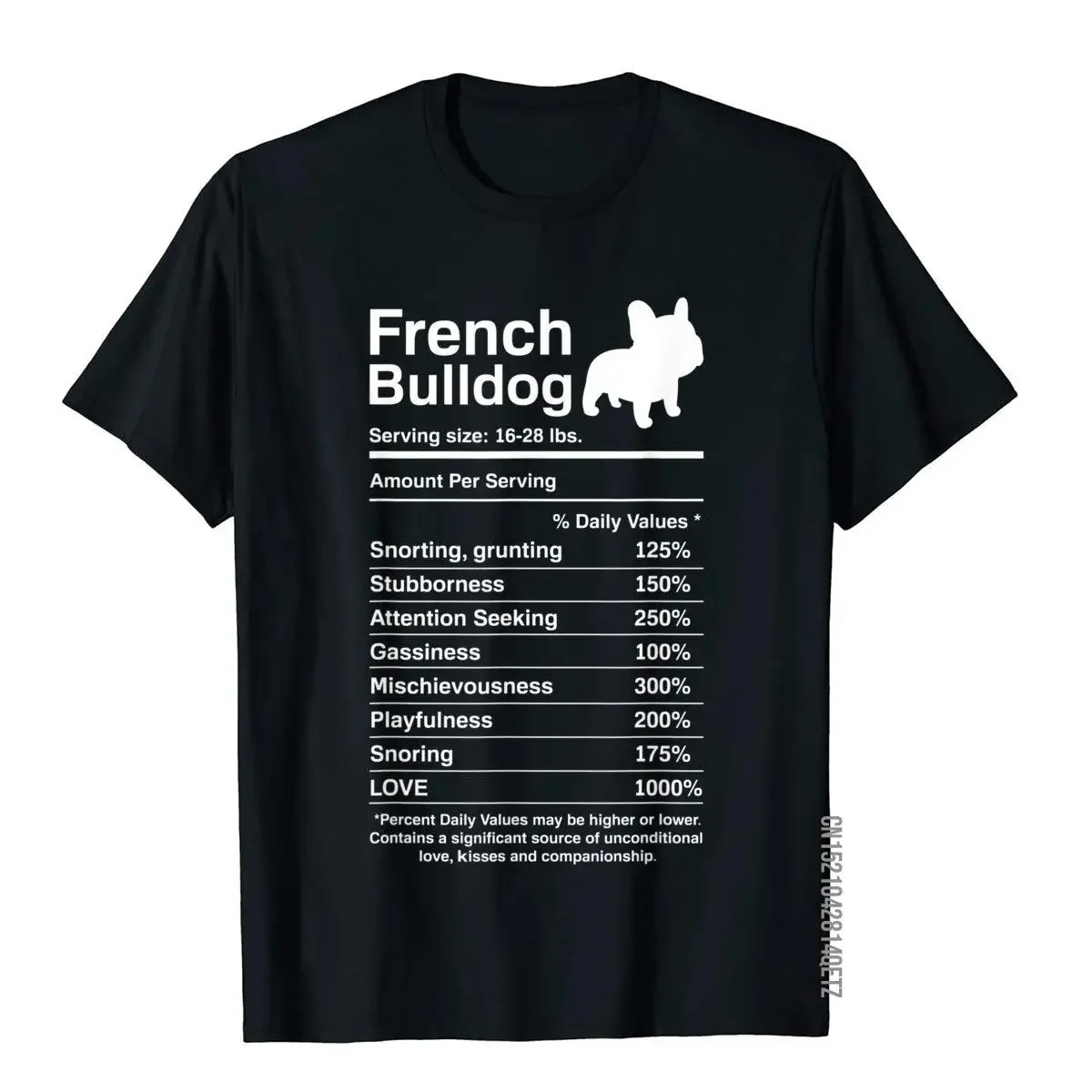 French Bulldog Facts Nutrition Funny Frenchie Lover Gift T-Shirt Leisure Top T-Shirts Fashionable Cotton Men's Tees 3D Style