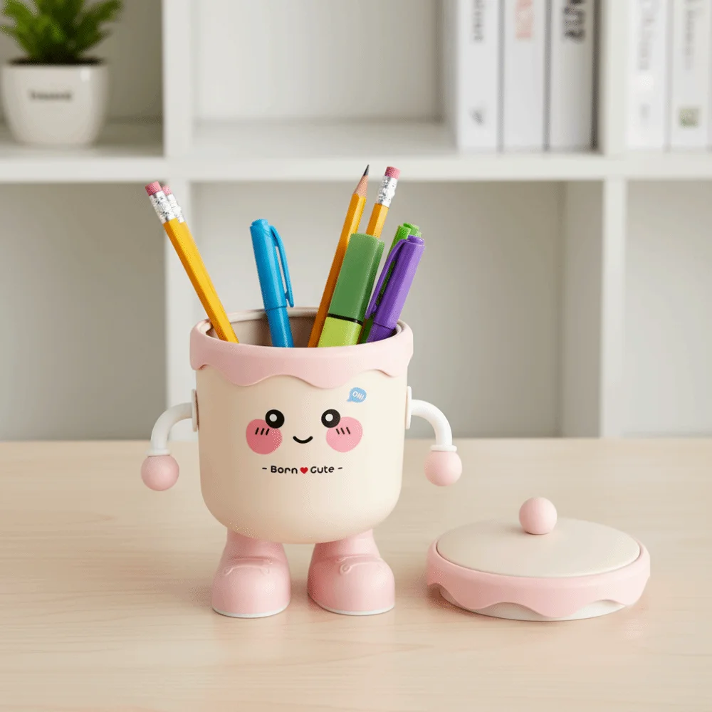 Cartoon Style Desktop Organiser Space-Saving Design New Design Makeup Brush Storage Multipurpose Pen Holder Workstation