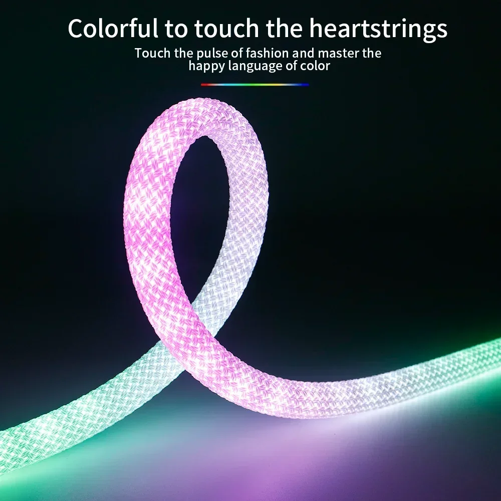 1-5 M RGBIC Neon Light Strip Weaving Rope LED Neon Light USB Plug-in APP Control Music Sync for Wall Deskside Room Decorations