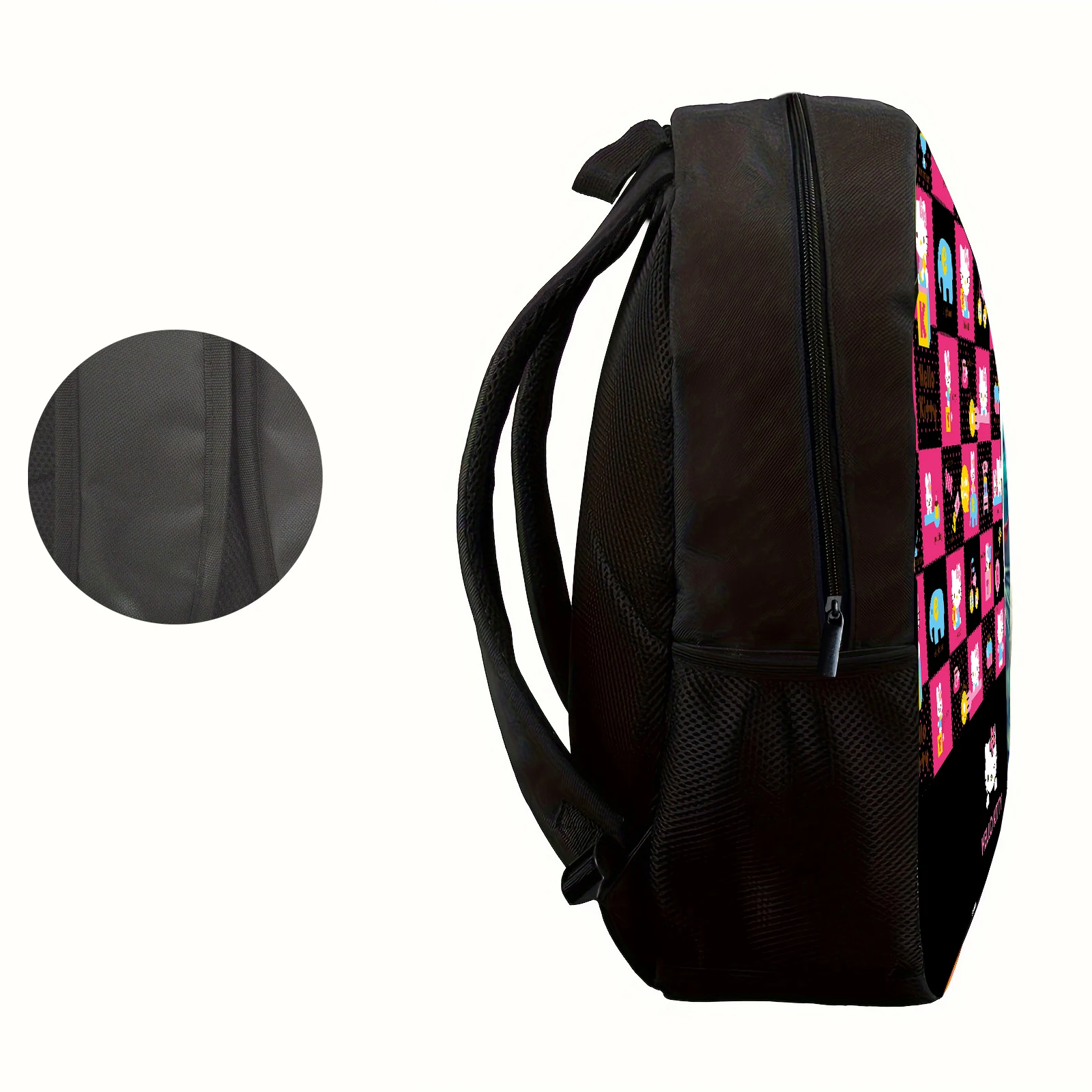 1pc cute two tone checkered printed backpack with Hello Kitty pattern, suitable for students' daily travel and leisure