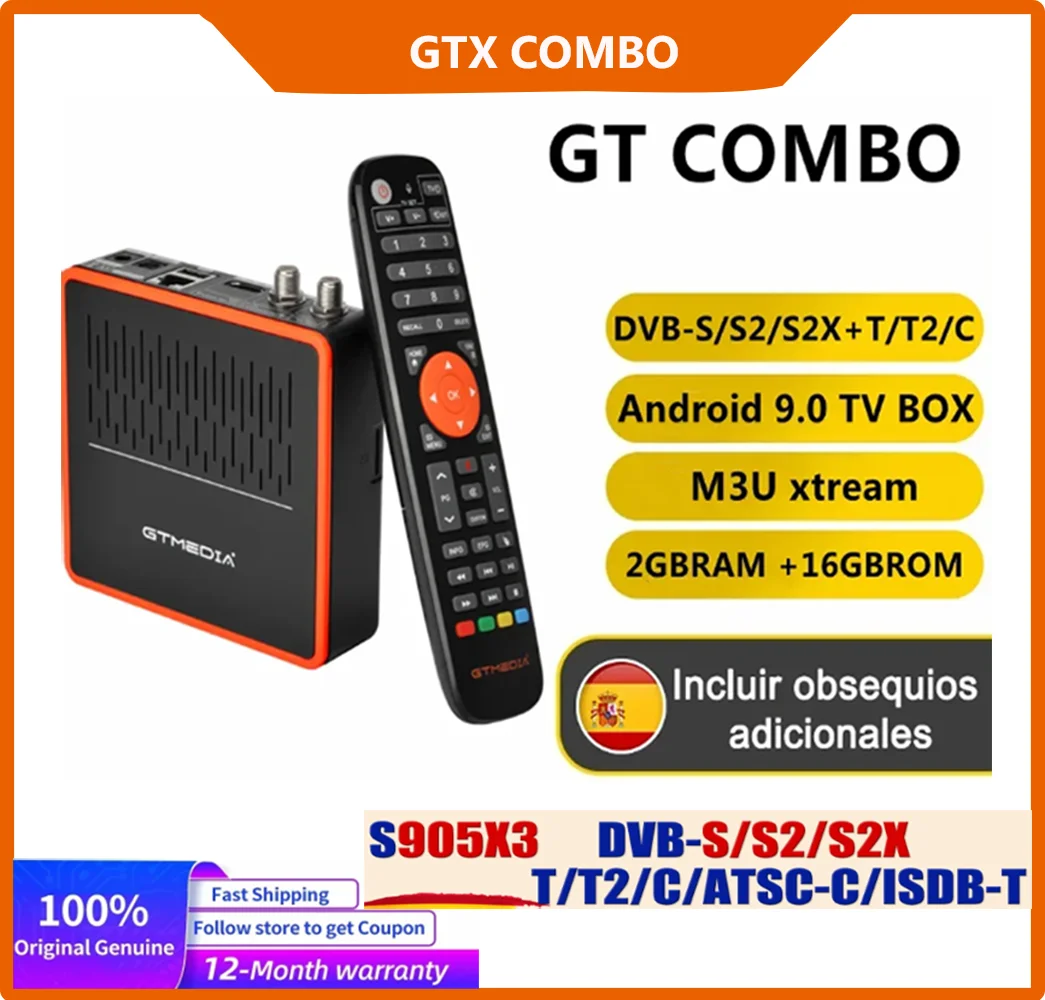 

GTMEDIA GT COMBO Android 9.0 TV BOX+DVB-S/S2/S2X,DVB+T/T2/Cable/ATSC-C(J.83B)/ISDBT 4K Android BOX 4:2:2 2+16GB System is GT UI