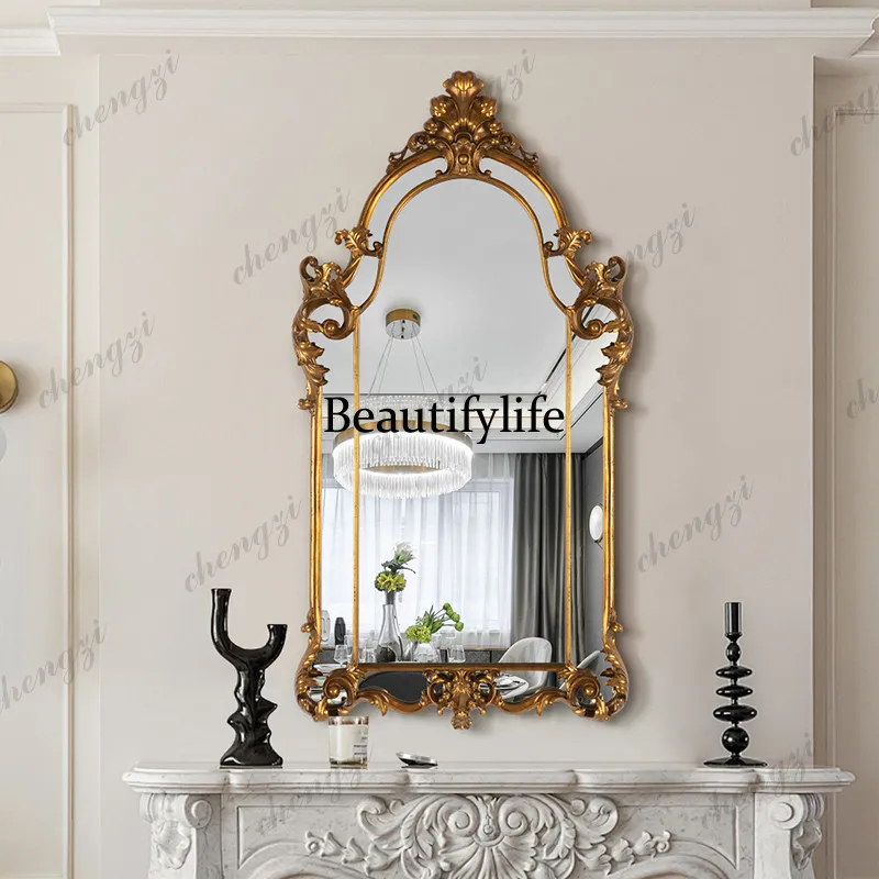 French retro style, bathroom wall-mounted makeup mirror, master bedroom engraved dressing, decorative mirror customization