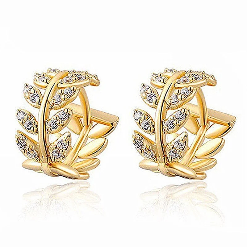 925 Sterling Silver Hot Selling Leaves Full Zircon Hoop Earrings Female Fashion Simple Gorgeous Jewelry Valentine Gift