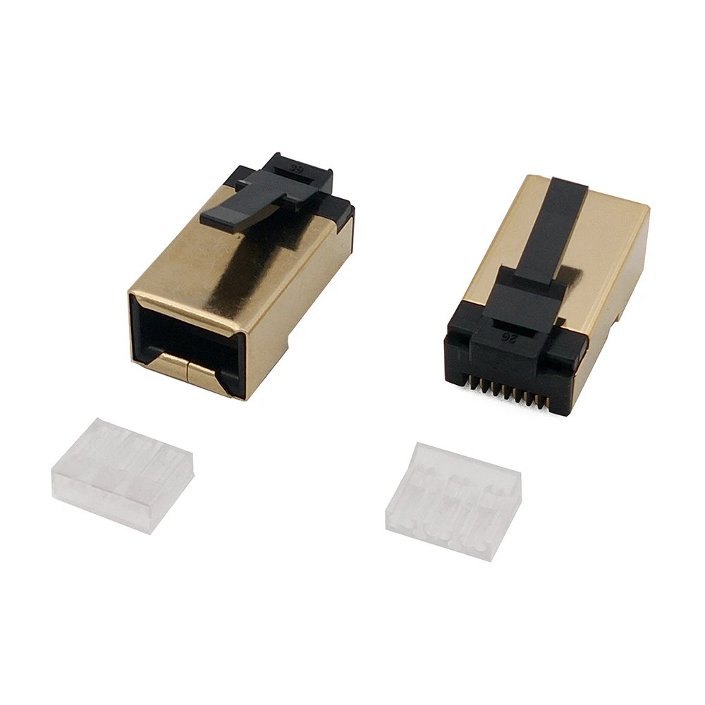 20PCS Cat6 RJ45 Connector 8P8C Modular Plug gold plated Shielded two-piece wire hole 1.0mm 110 degree high temperature