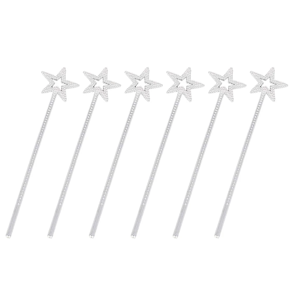 

6pcs Silver Plastic Wands Star Pentagram Design Angel Fairy Stick for Girls Birthday Party Cosplay fairy wand