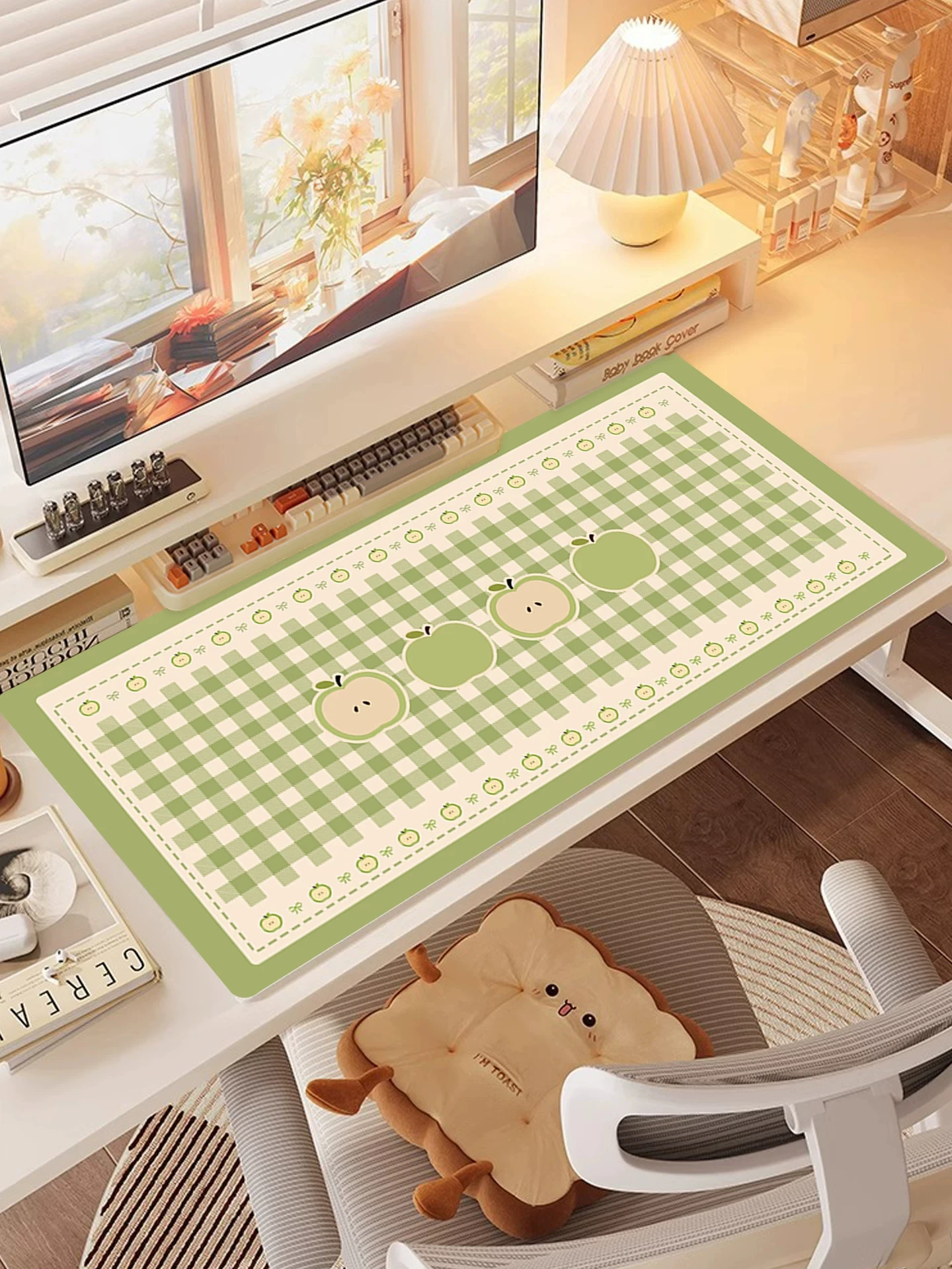 Korea Ins Cute Green Apple Grid Leather Y2K Mouse Pads Desk Mat for Office Gaming Waterproof Non-slip Computer Pad Keyboard Pads