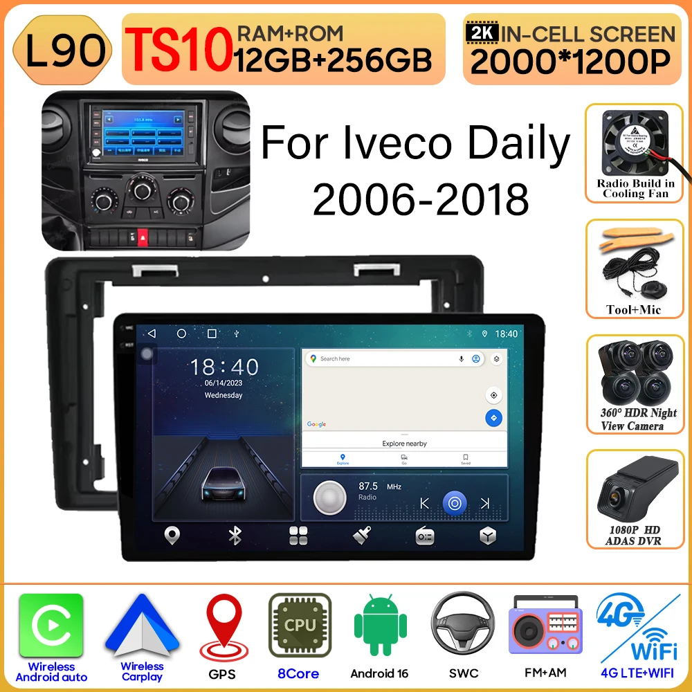 Android 16 Carplay Voor Iveco Daily 2006-2018 Video Autoradio GPS Navigatie Auto Monitor Autoradio Geen 2din Scherm GPS DVD Video
