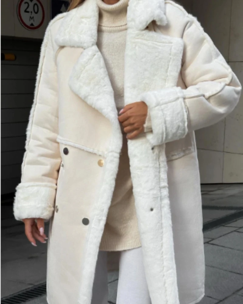 

2025 Autumn and Winter New Suede Coat Plus Velvet Thickened Loose Mid-length Suit Collar Cardigan Plush Jacket