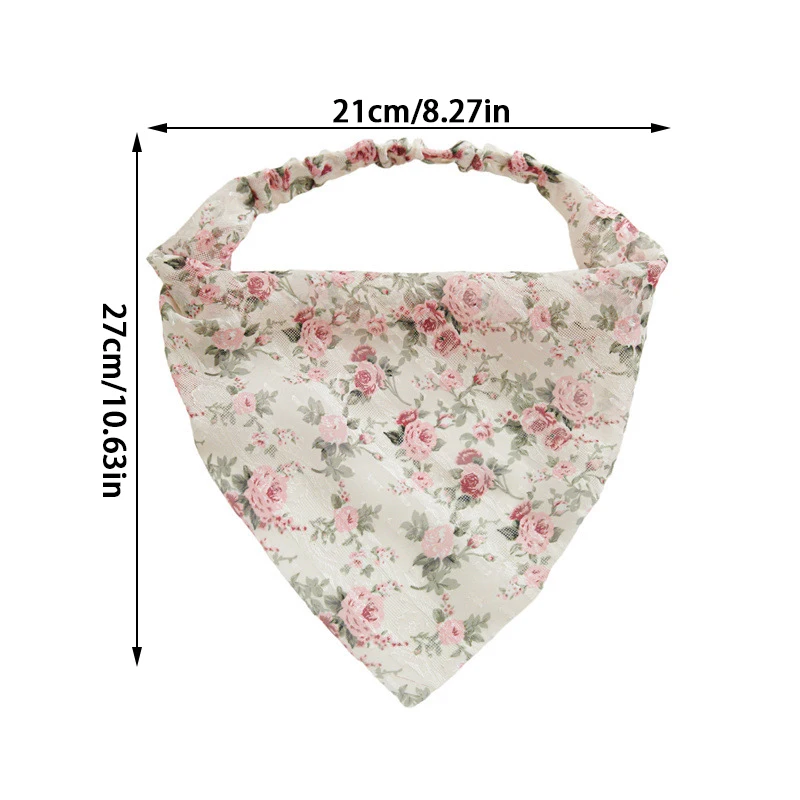 Sweet Floral Headscarf Vintage Silk Fabric Triangle Bandanas Hair Scarfs Headband Elastic Headwrap Versatile Fashion Accessories