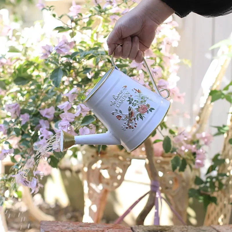 White Wrought Iron Watering Can Long Spout Large Capacity Pot for Succulents Indoor Outdoor Garden Plant Care Tool High