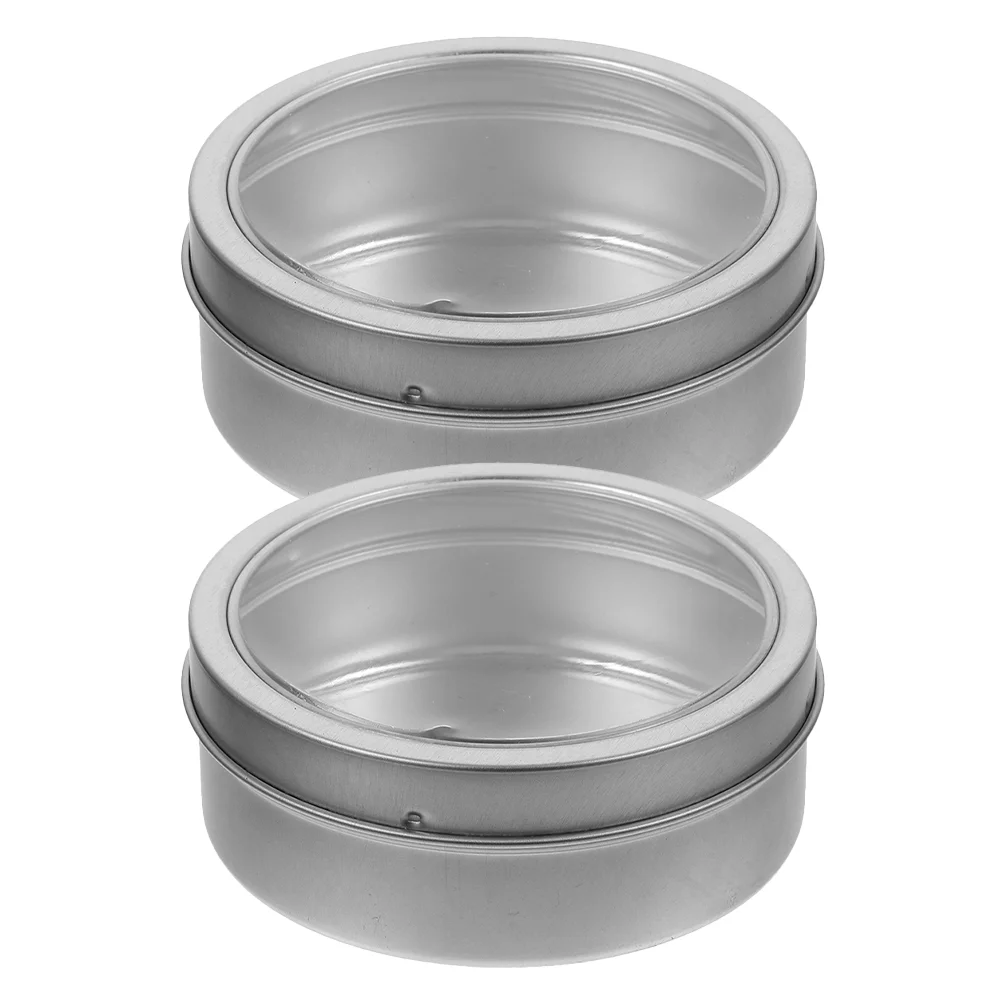 

2pcs Magnetic Spice Tins Stainless Steel Round Tin Spice Storage Containers Candy Jars With Clear Lid Kitchen Metal Tin Cans Rou