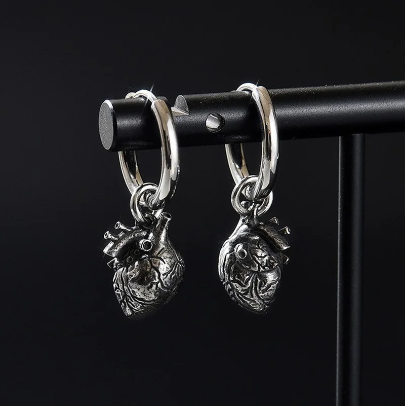 Vintage Heart Earring,Gothic Jewelry,3D Organs,Weird,Witchcraft Accessories,Pagan,Mysticism,Heart Charm,Ear Hook For Women Girls