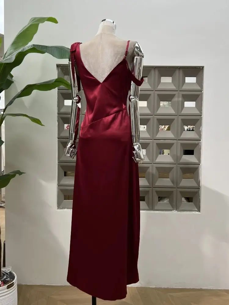 Women Sexy Sleeveless Deep V Neck Slit Wedding High Quality Cocktail Dress Party Birthday Celebrate Wedding Dresses Elegant Gown