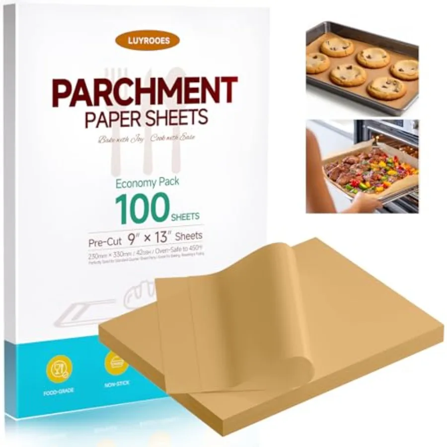 

Листы пергаментной бумаги 9x13 дюймов, предварительно вырезанная, с антипригарным покрытием, без скручивания, бумага для выпечки для четверть листов, вкладыши для сковороды, приготовления пищи, обжарки