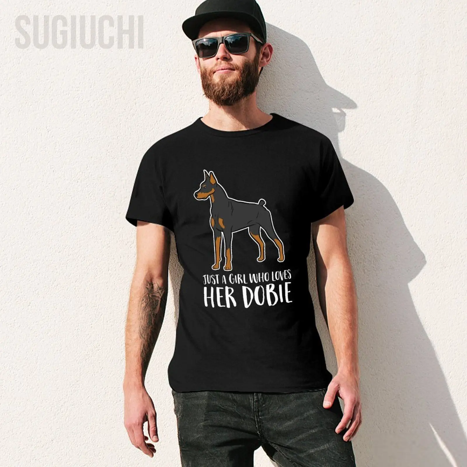 Unisex Men Just A Girl Who Loves Her Dobie Doberman Pincher Dog Tshirt Tees T Shirts Women Boys 100% Cotton T-Shirt