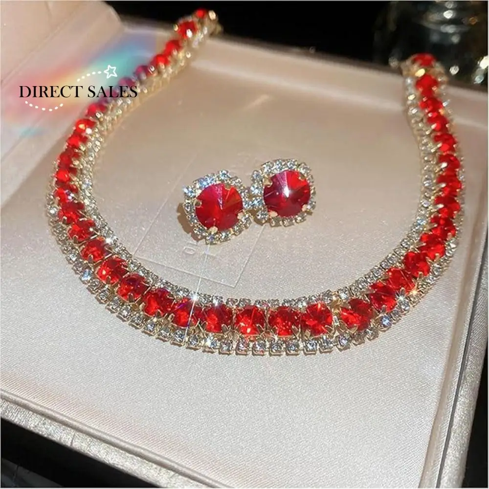 

Sturdy Vintage Crystal Necklace Handmade Sparkly Necklace Earrings Set Luxury Reusable Rhinestone Choker Necklace Dainty