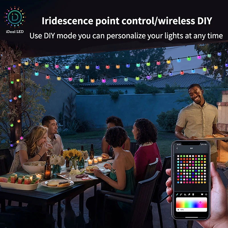 Tira de luces Led Rgb impermeable para decoración de bodas, lámpara de ritmo musical para acampada y jardín, Control por aplicación