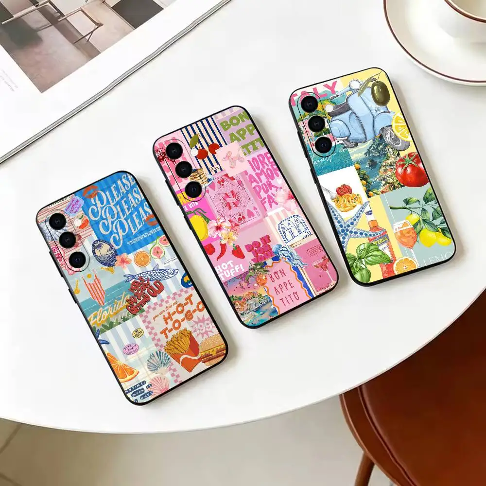 S-Seaside Scenery Wine Lemon  Phone Case For Samsung Galaxy A73, A72,A70,A53,A52,A51,Soft Silicone Black Cover