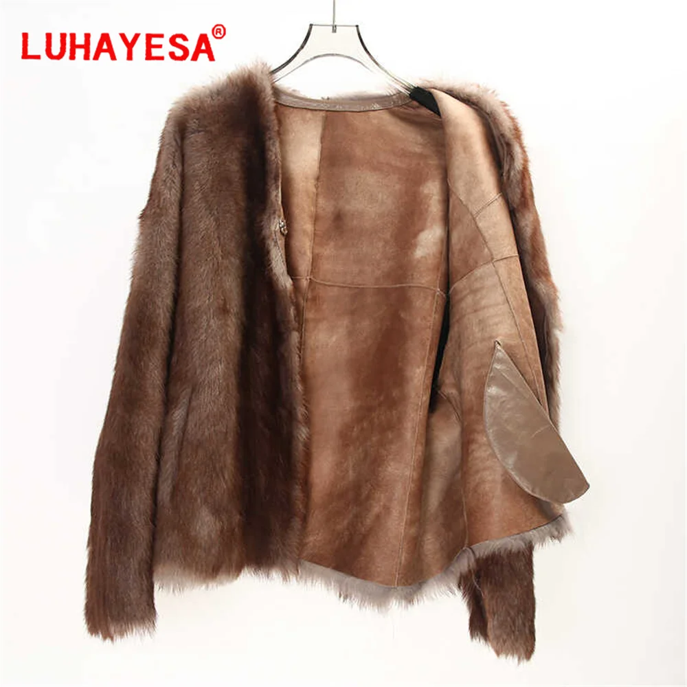 2024 Spain Tuscany Lamb Fur Shearling Clothes Women Brown Short Real Fur Jacket Fashion Winter Fur