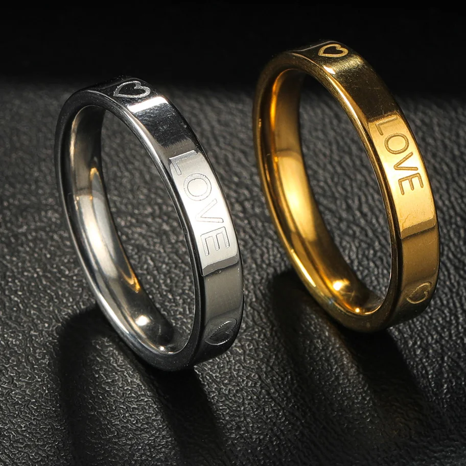Trendy Stainless Steel Gold Silver Classic Heart Love Ring for Women Men Couple Shiny Thin Rings Jewelry Wedding Valentine's Gif