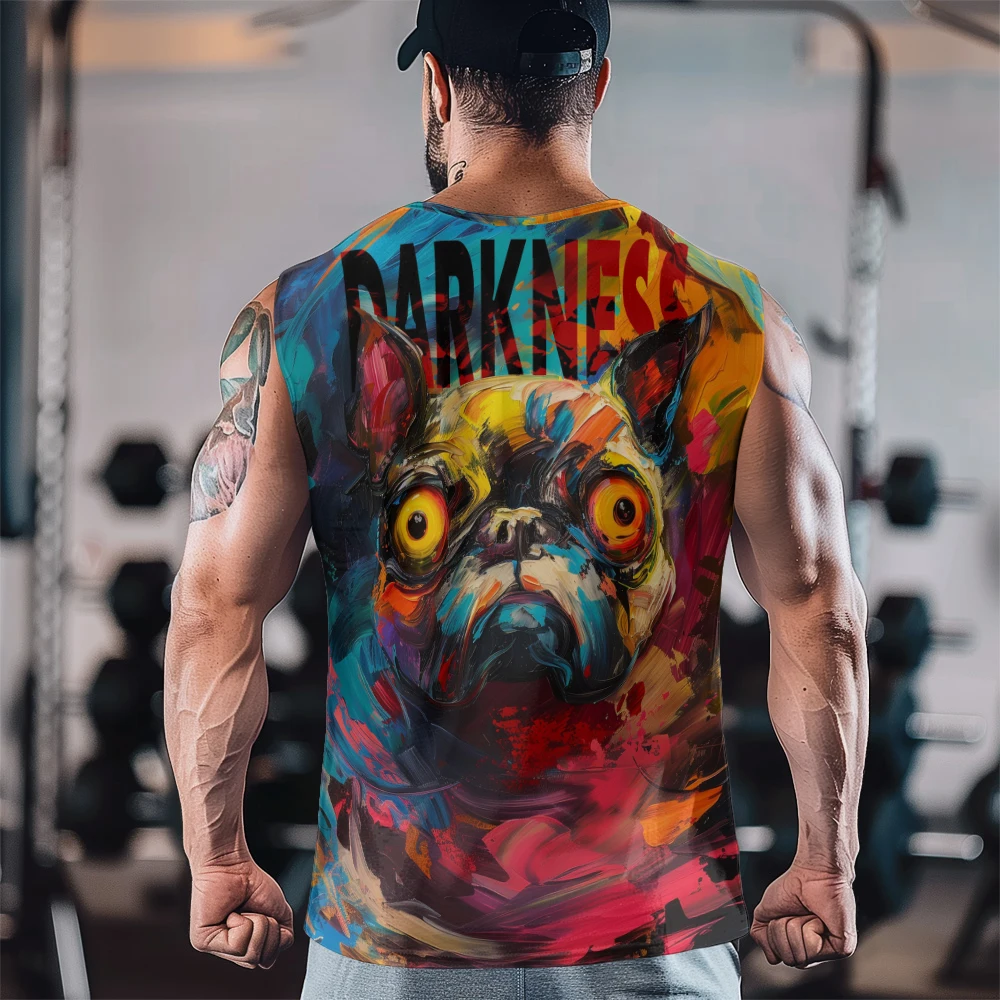 Oil Painting Bucket Print Gym Casual Tank Top Sleeveless Thin Train Vest Youth Men's Sports Fitness Vest