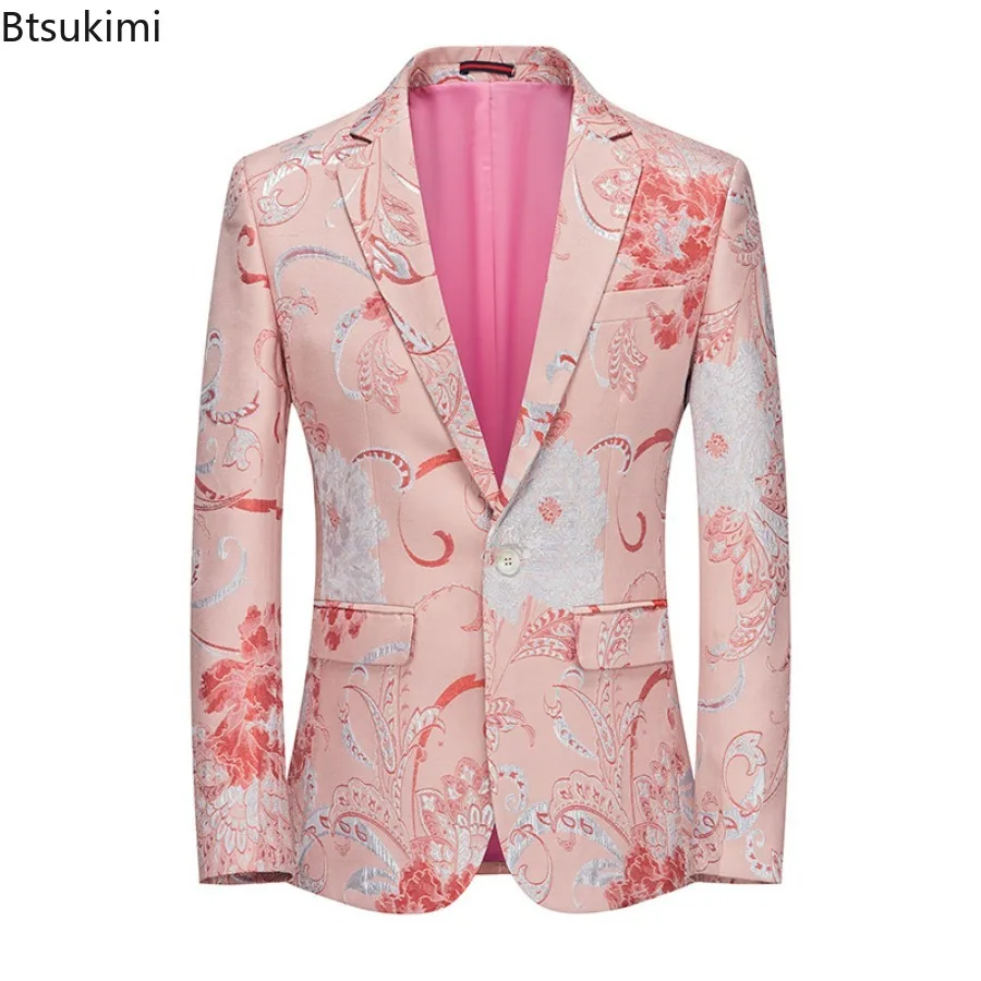 2024 Men's Embroidered Suit Jacket Oversized 3D Print Wedding Banquet Evening Dress Suit Coat Blazer Slim Fit Party Blazers Men