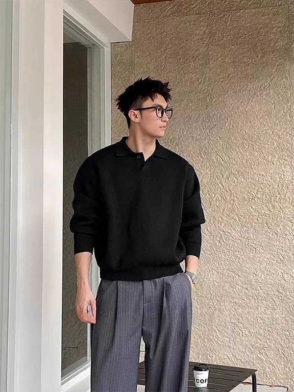 

Высококачественный мужской базовый свитер из трикотажа в корейском стиле, повседневный, свободного кроя, с длинными рукавами, из полиэфирного волокна