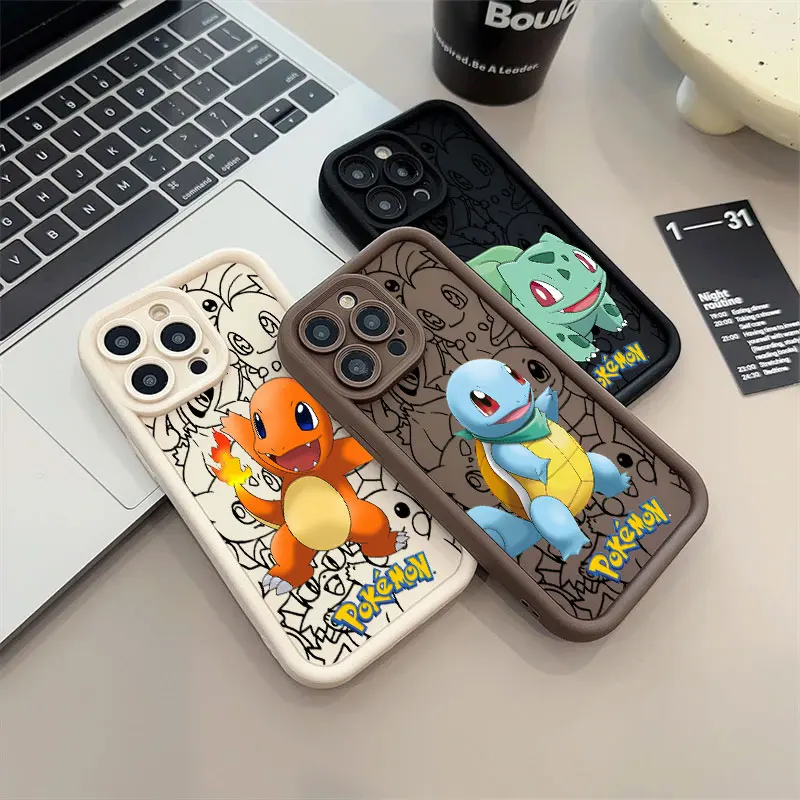 Charmander Squirtle Pokemon Amine Phone Case For iPhone 11 12 13 14 15 16 Pro Max Silicone Case For iPhone 15 16 Plus Soft Cover