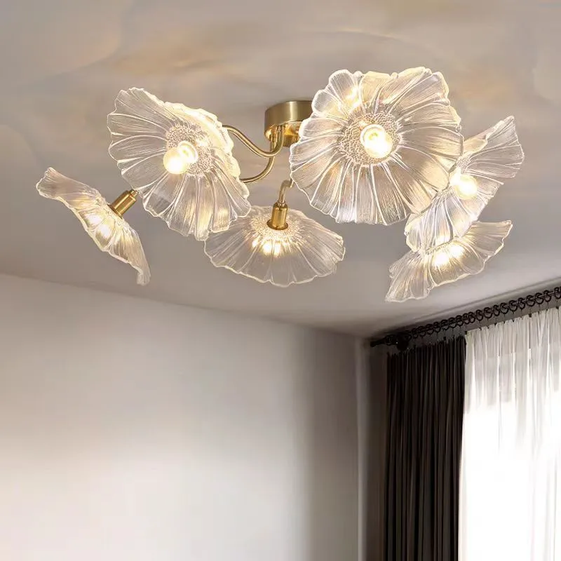 Modern pink flowers Chandelier brass metal led glass ceiling light  Bedroom Luxury medieval Lamp Home Decor beside Hanging Light
