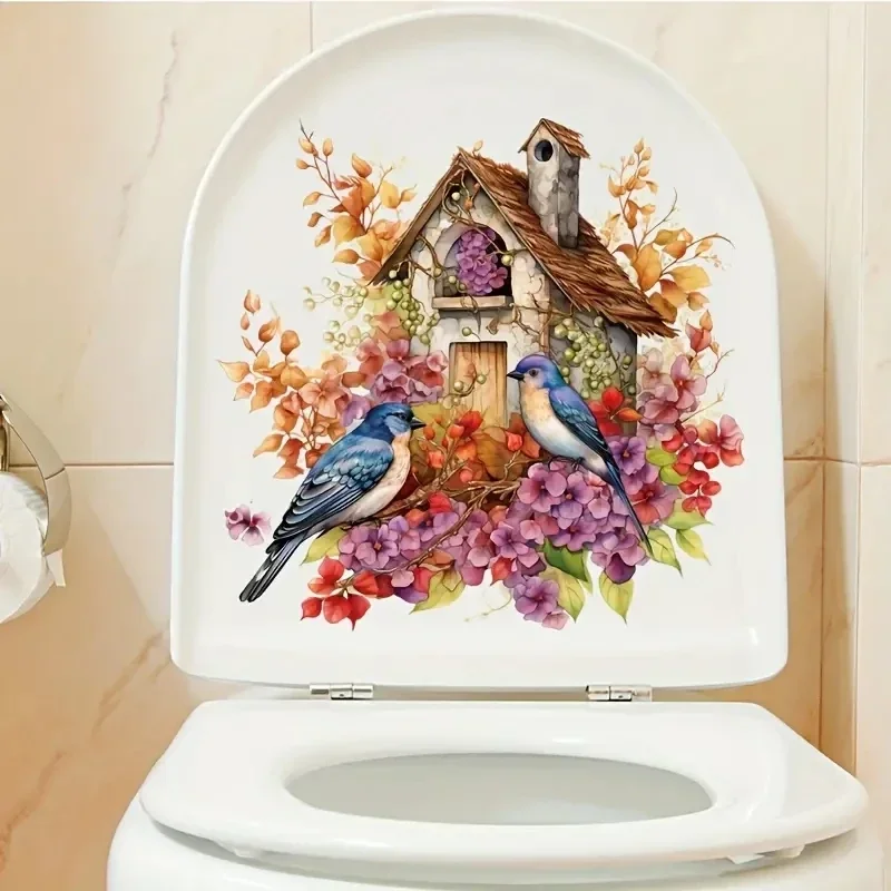 1pc Birdie House Toilet Stickers, Bathroom Decals, Wall Stickers, Toilet Lid Sticker, Toilet Water Tank Decal, Room Decor