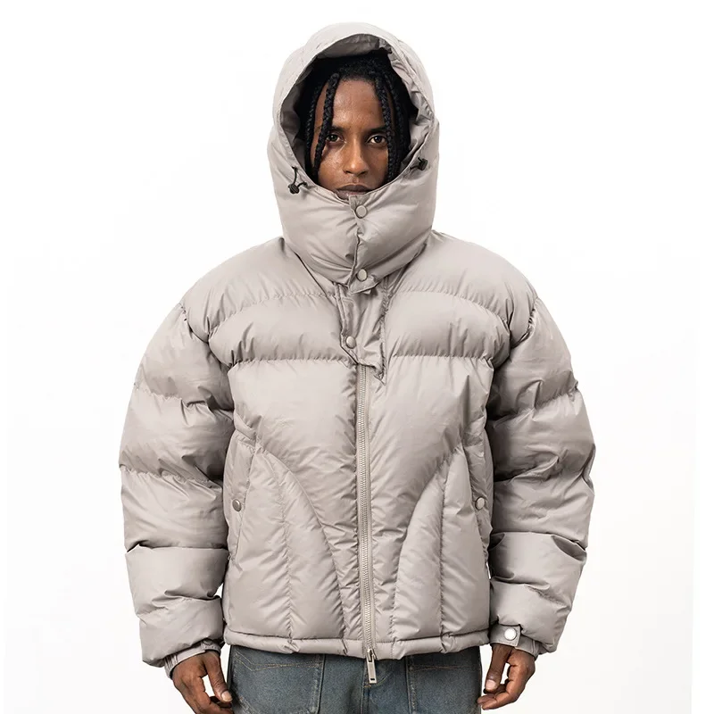 Men\'s Parka Jackets Hooded Male Padded Coats High Street Solid Color Niche Design Winter Zipper Windproof Warm High-quality Coat