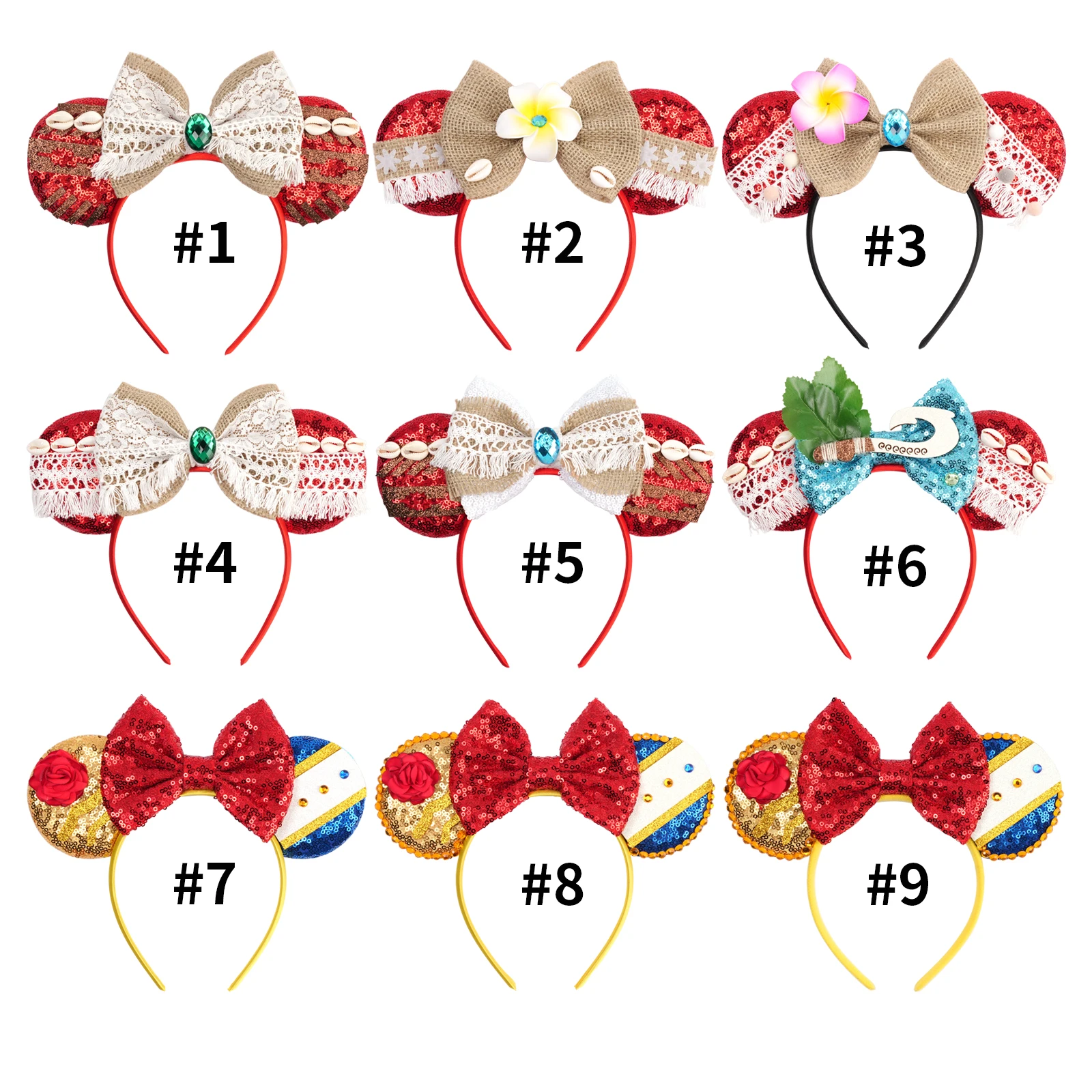 Disney Moana Headbands for Girls Kids Grass Green Mickey Mouse Ear Hairbands Women Red 5"Sequins Bow Maui Hair Accessories Gifts - view 5
