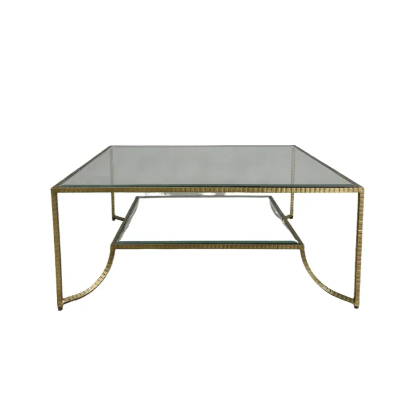 

American light luxury retro wrought iron tempered glass coffee table villa hotel model room forged wrought iron living