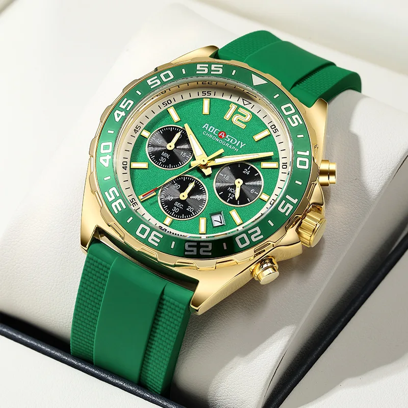 AOCASDIY Brand Men's Watch Sports Multi-Function Luminous Quartz Watch Waterproof Silicone Watch