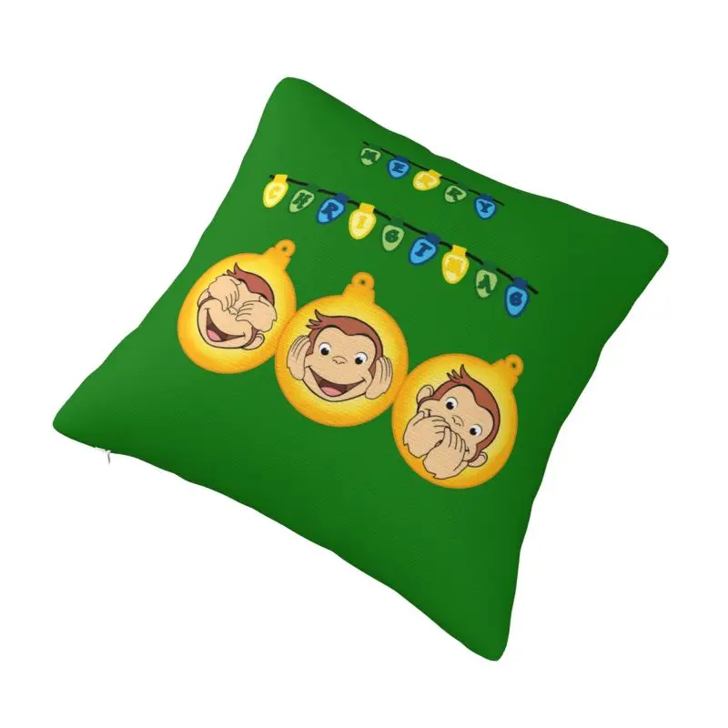 Custom Nordic Curious George Manga Monkey Sofa Cushion Cover Velvet Merry Christmas Throw Pillow Case