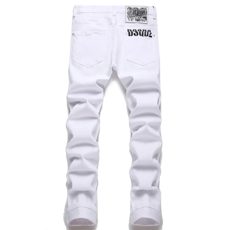 New Arrival 2022 Spring Punk Men's Jeans Handmade Ripped Denim Trousers Mid Waist Tight Pants Casual Style