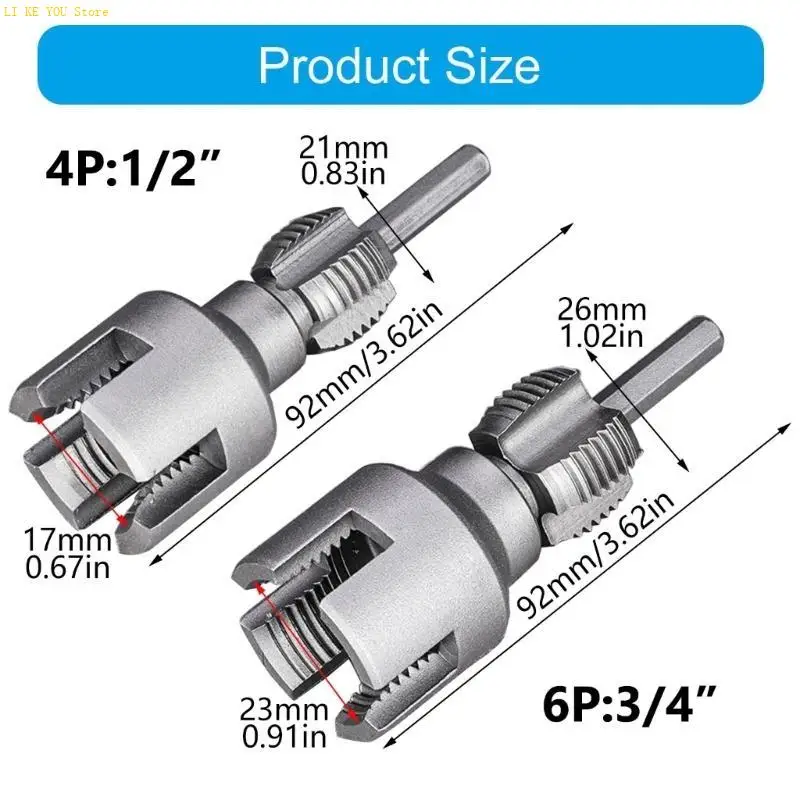 W3JE 3/4'' Water Pipe Inner Hole Opener Electric Drill Hexagonal Tappings Tool Plastic Pipe Internal Thread Openers
