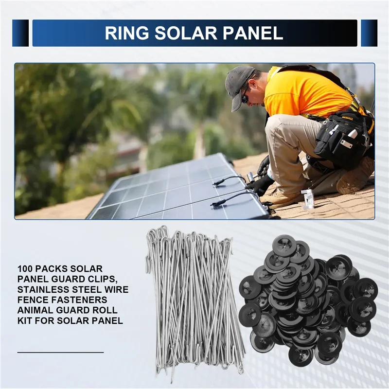 

AA51 Solar Panel Guard Clips, Stainless Steel Wire Fence Fasteners Animal Guard Roll Kit For Solar Panel