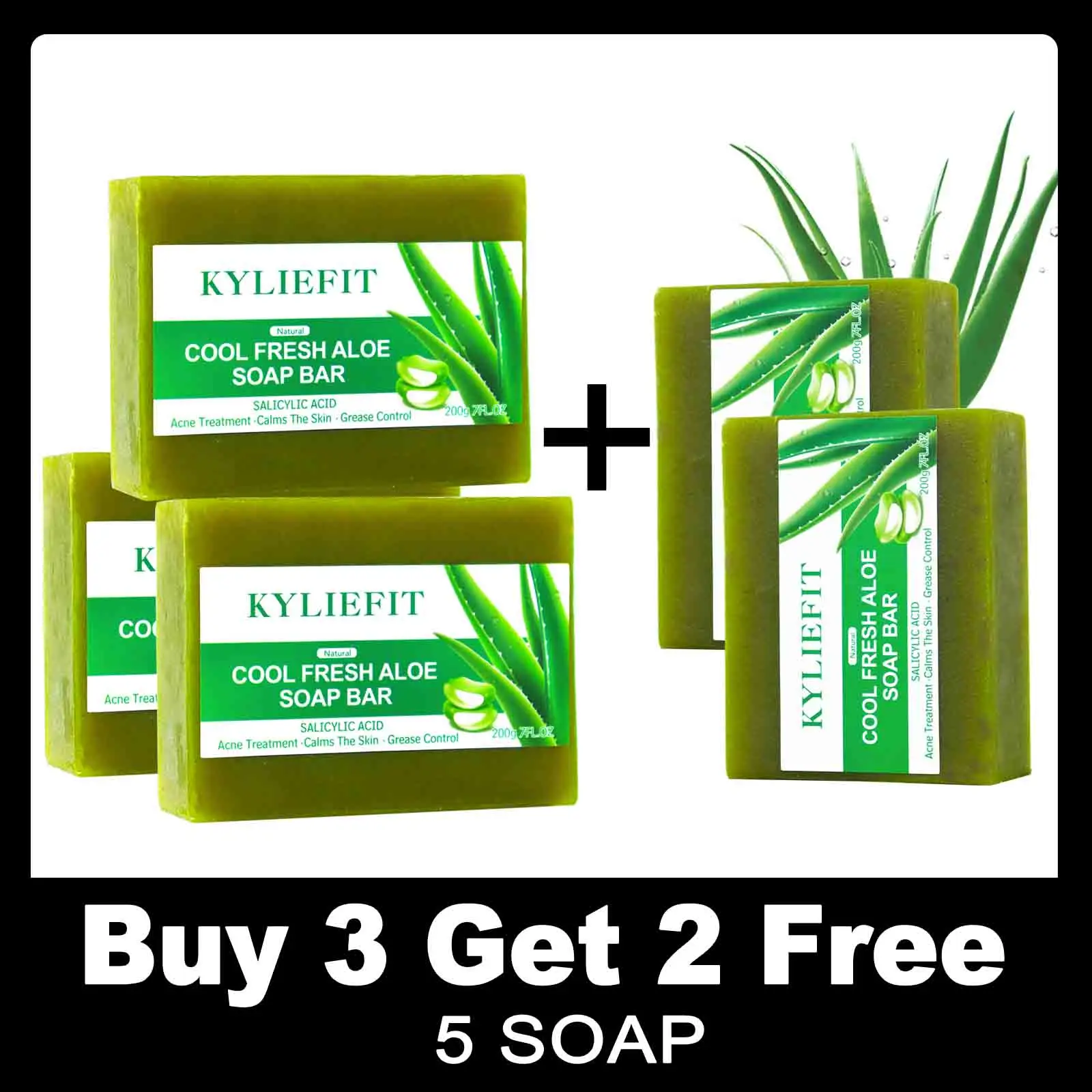 Cool Fresh Natural Aloe Vera Soap Bar for All Skin Types, Reduce Black Spots and Acne, Lightening, Oil Control, Deep Clean