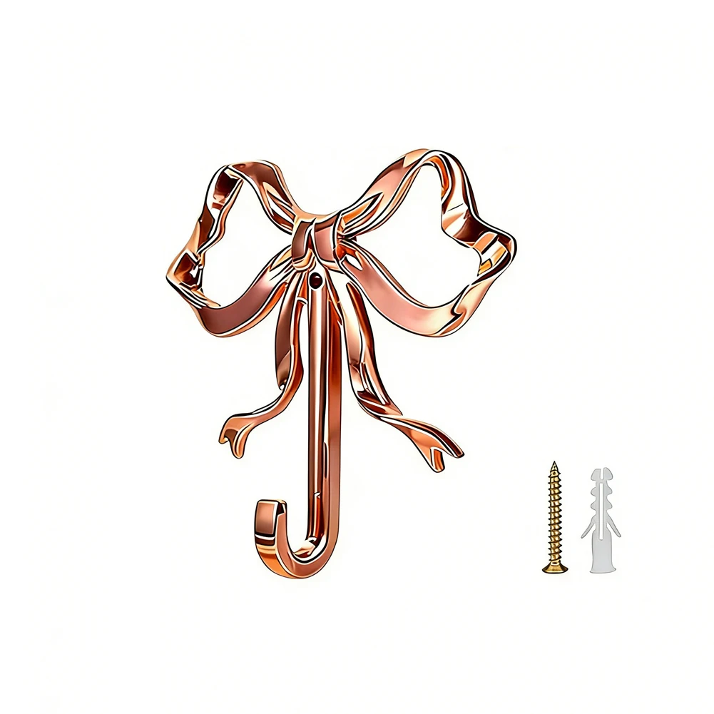Vintage Gold Alloy Bow Shaped Wall Hook 9.1 cm x 9.1 cm x 1.8 cm Decorative Hanger for Home Office Hallway Use