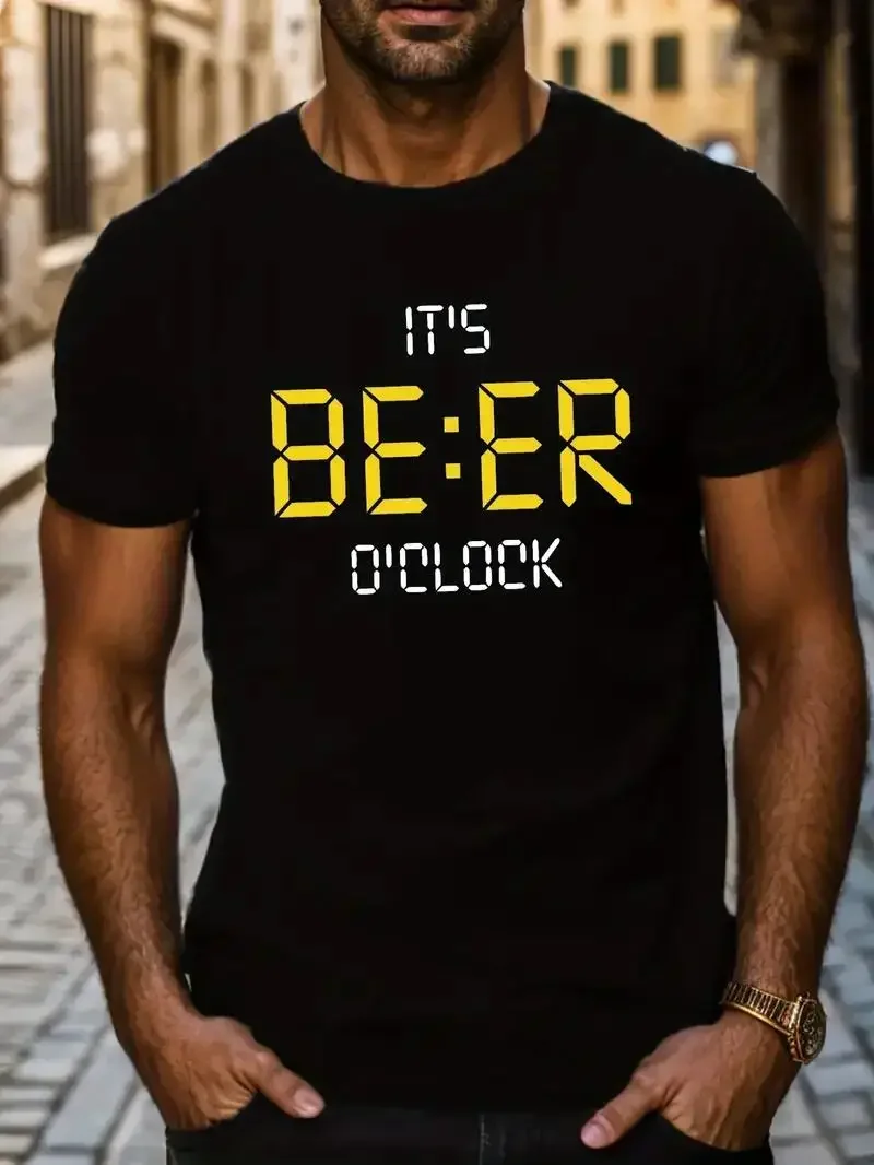 T-shirt For Summer Comfortable,Durable,Easy-Care Crew Neck Tee Beer Time Print T Shirt,Tees For Men,Casual Short Sleeve