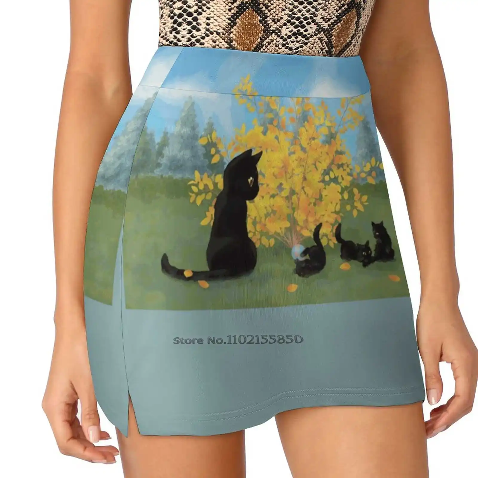 Cat Of Fortune Women'S Fashion Sporting Skirt With Pockets Tennis Golf Running Skirts Black Cat Cat Family Playing Kittens