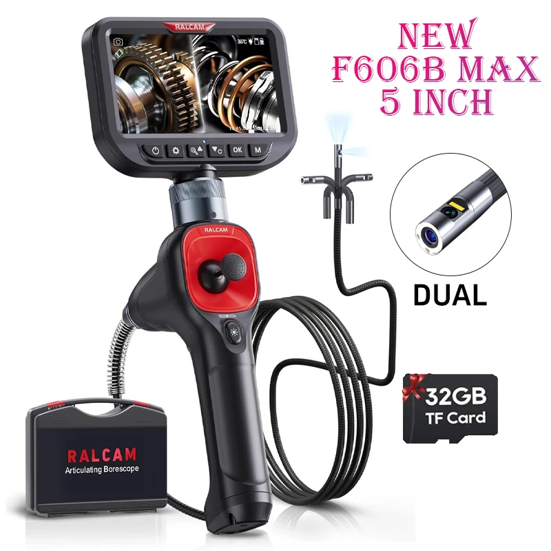RALCAM 720 Degree Rotation Camera 5 Inch Endoscope 6.2mm Dual 1080P Full HD Endoscope Camera for Industrial Inspection