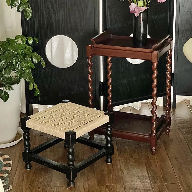 

Solid Wood Living Room Side Tables Vintage Save Space Display Shelf Rustic Accent Furniture Home Bedroom Storage Organizer