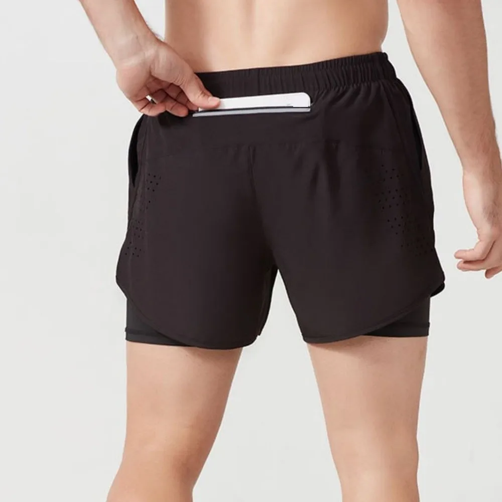 

Running Shorts 2 in 1 Sports Shorts Reflective Stripe Quick Dry Men's Sportswear with Pocket Breathable Cycling Shorts Fitness