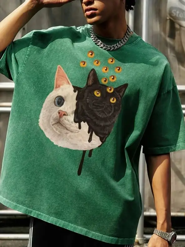 

100% Cotton Chic New Women's T-Shirt Cute Cartoon Kitten Print Short Sleeve High Quality Comfortable Soft Wear Top