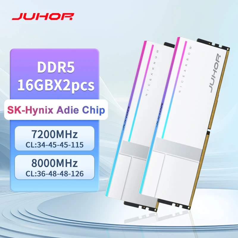 

JUHOR RGB Ram DDR5 32 ГБ (16 ГБX2) 7200 МГц 8000 МГц DDR5 Высокопроизводительная игровая память Ram