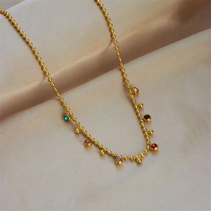 2023 fashion retro gold plated round rhinestone pendant titanium steel metal necklace jewelry