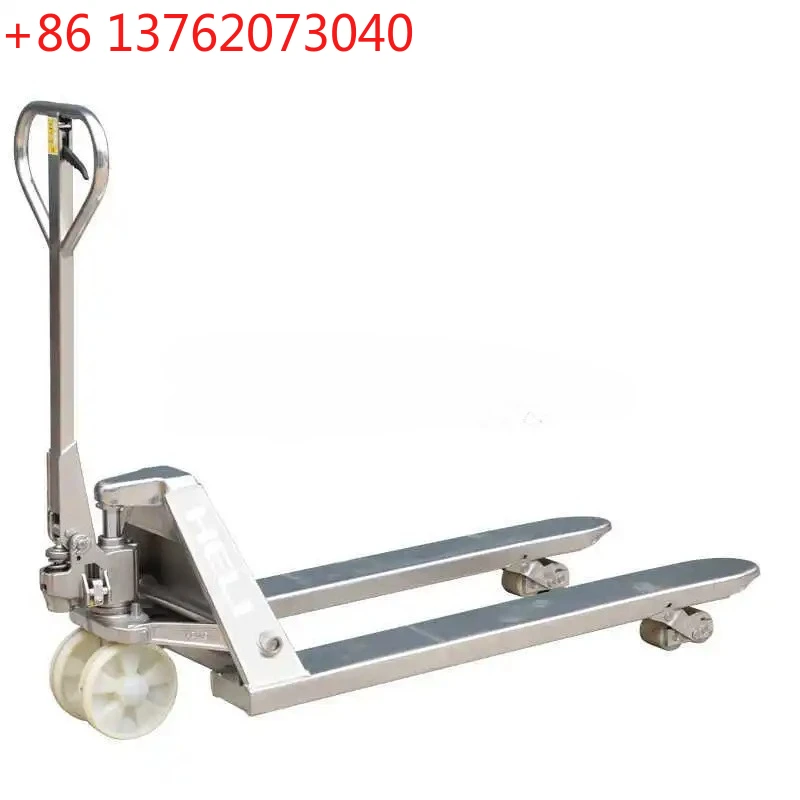 

HLZ stainless steel manual hydraulic forklift 2 tons small hand-pulled cattle lift handling trailer