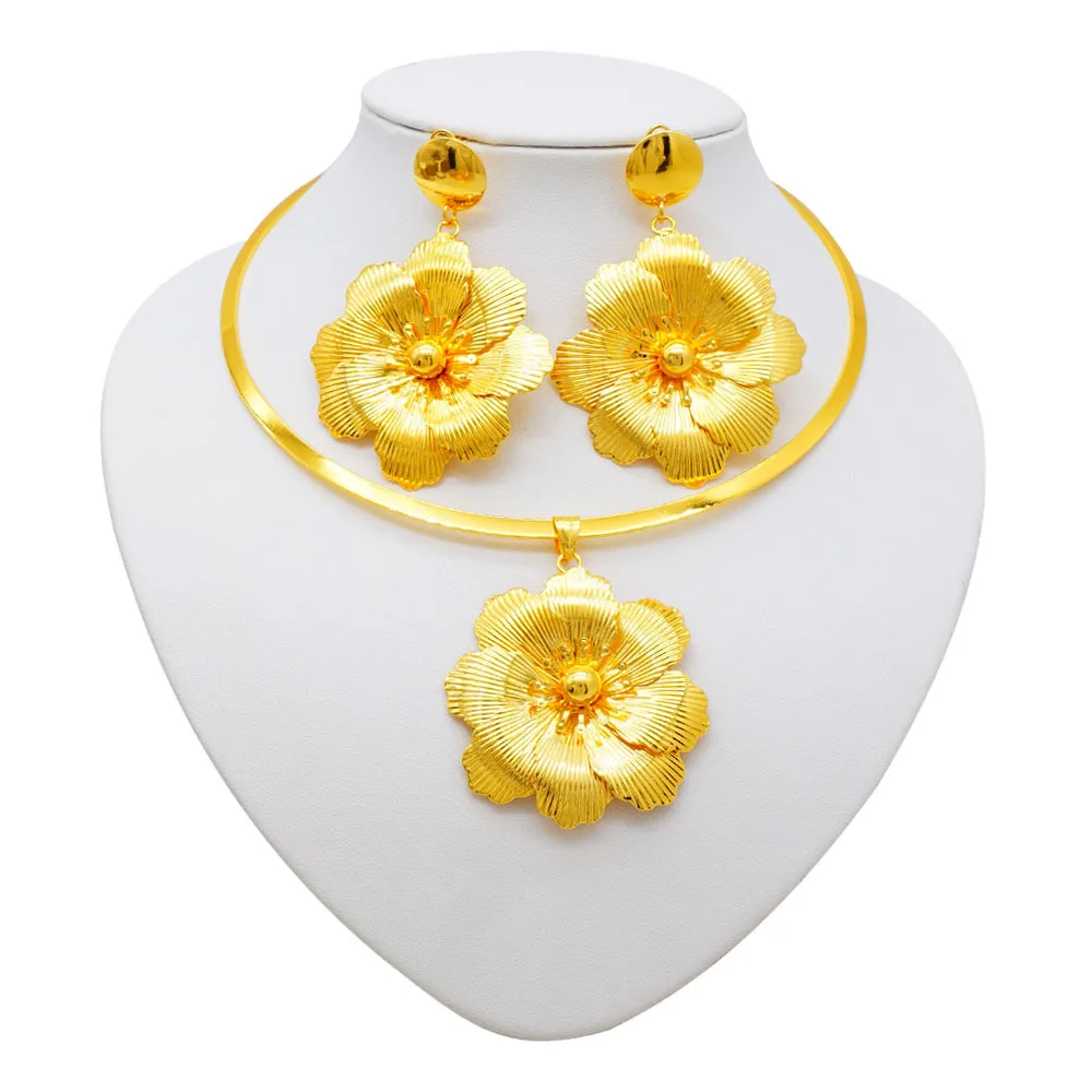 

Dubai Fashion Women's 24K Gold Plated Necklace and Earrings - A Delicate Engagement Party Jewelry Set for Beloved Ones DD11045
